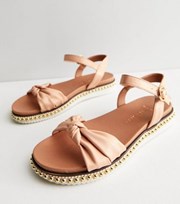 New Look Wide Fit Pale Pink Leather-Look Beaded Footbed Sandals